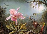 Cattelya Orchid and Three Brazilian Hummingbirds by Martin Johnson Heade